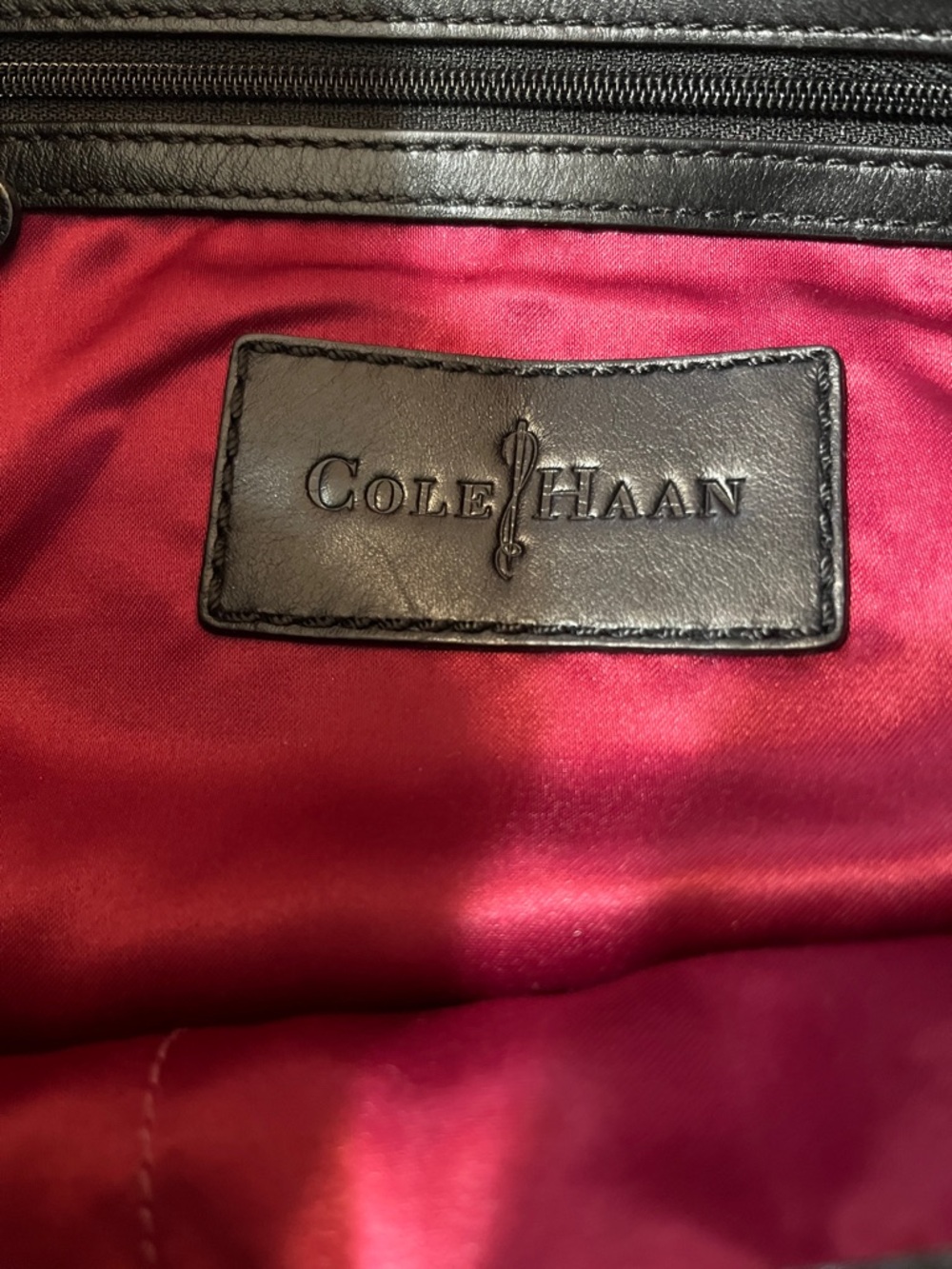 Cole Haan Black Patent Leather and suede Bag with Deep Pink Lining